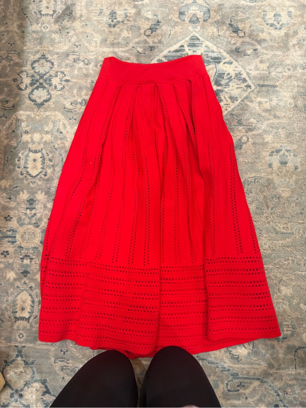 Maje Red Eyelet Maxi Skirt